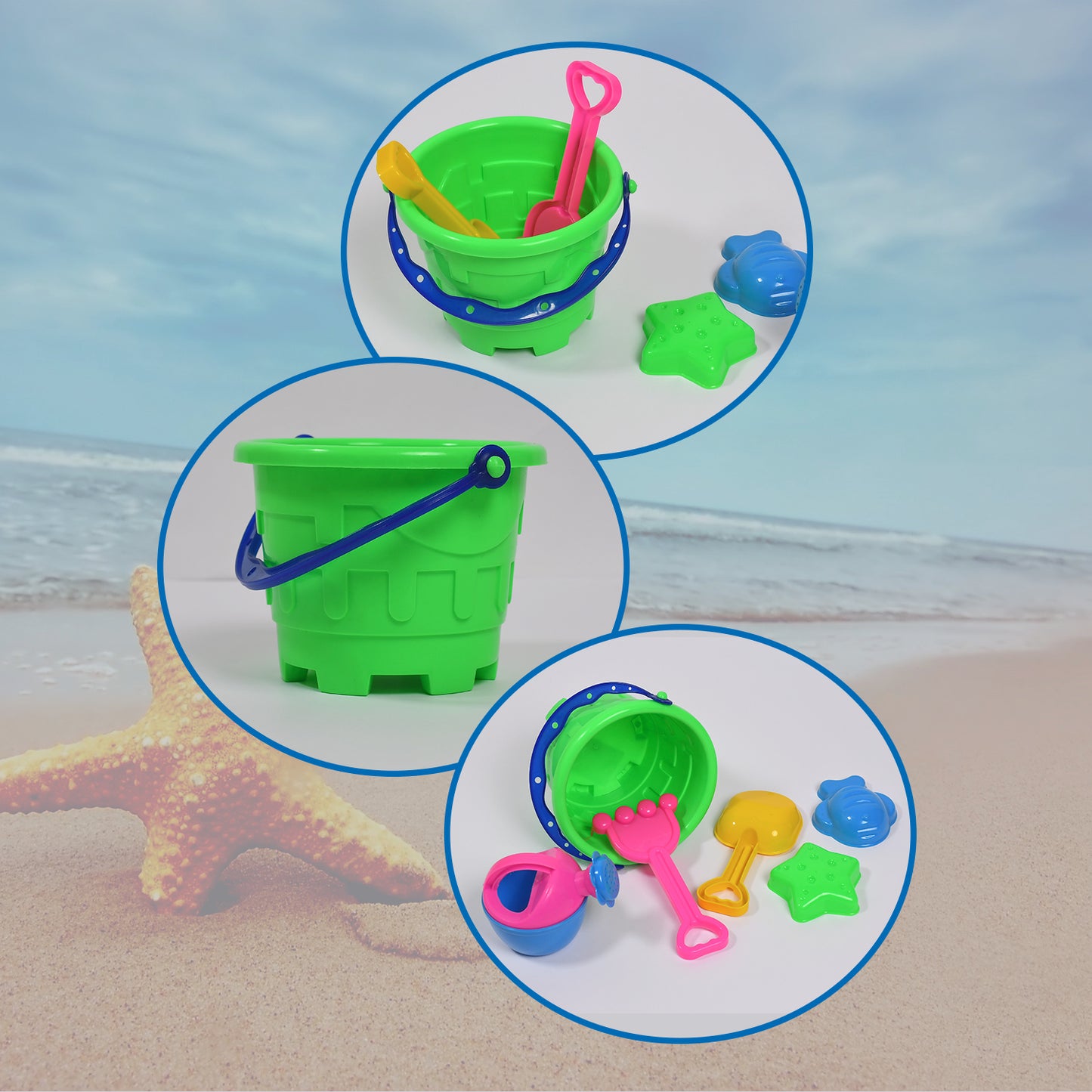 Sand Game Castle Building Plastic Beach Toy Set For Kids Summer Fun Creative Activity Playset Gardening Tool With Accessories Bucket-pack Of 6 Pcs