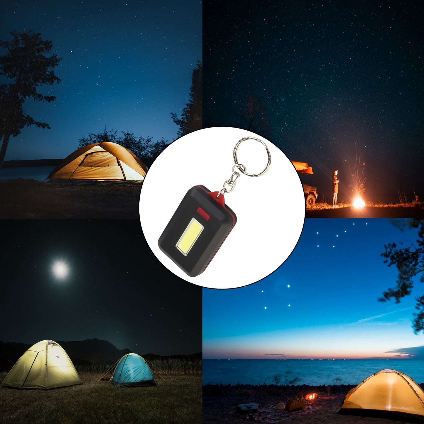 Led Keychain Cob Light With Hook Loop Sticker. 3 Light Modes (1 Pc Battery Not Included)