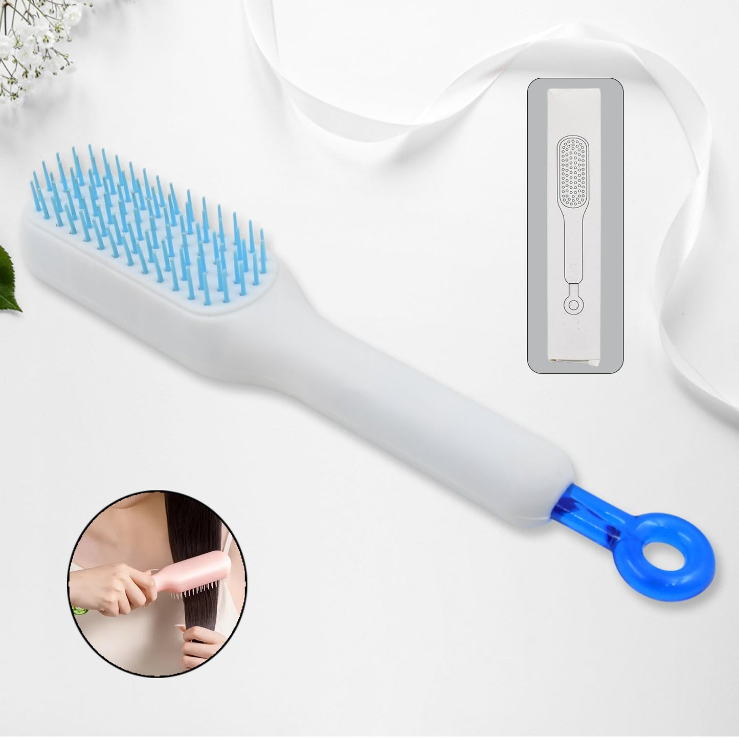 Self-cleaning Hairbrush Massage Comb (1 Pc With Box)