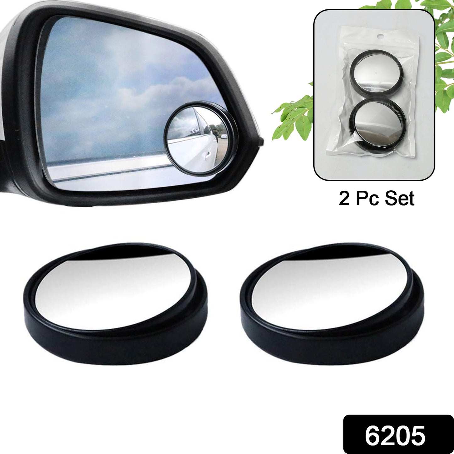 360degree Blind Spot Round Wide Angle Adjustable Convex Rear View Mirror - Pack Of 2