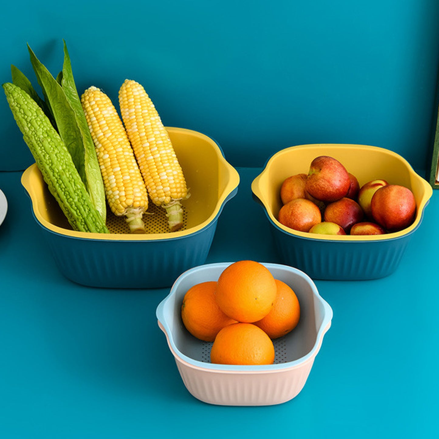 Kitchen Bowl Plastic Washing Bowl And Strainer Drainer Basket For Home Kitchen Use