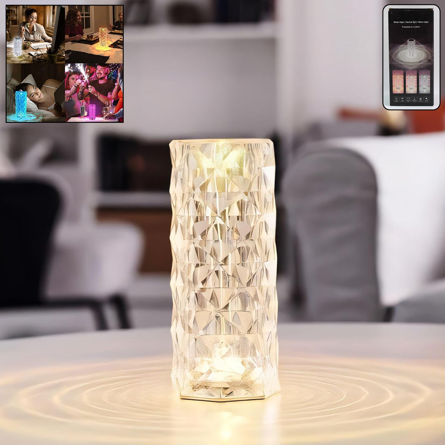 Premium Diamond Cut Crystal Table Lamp (1 Pc Without Remote Cable)