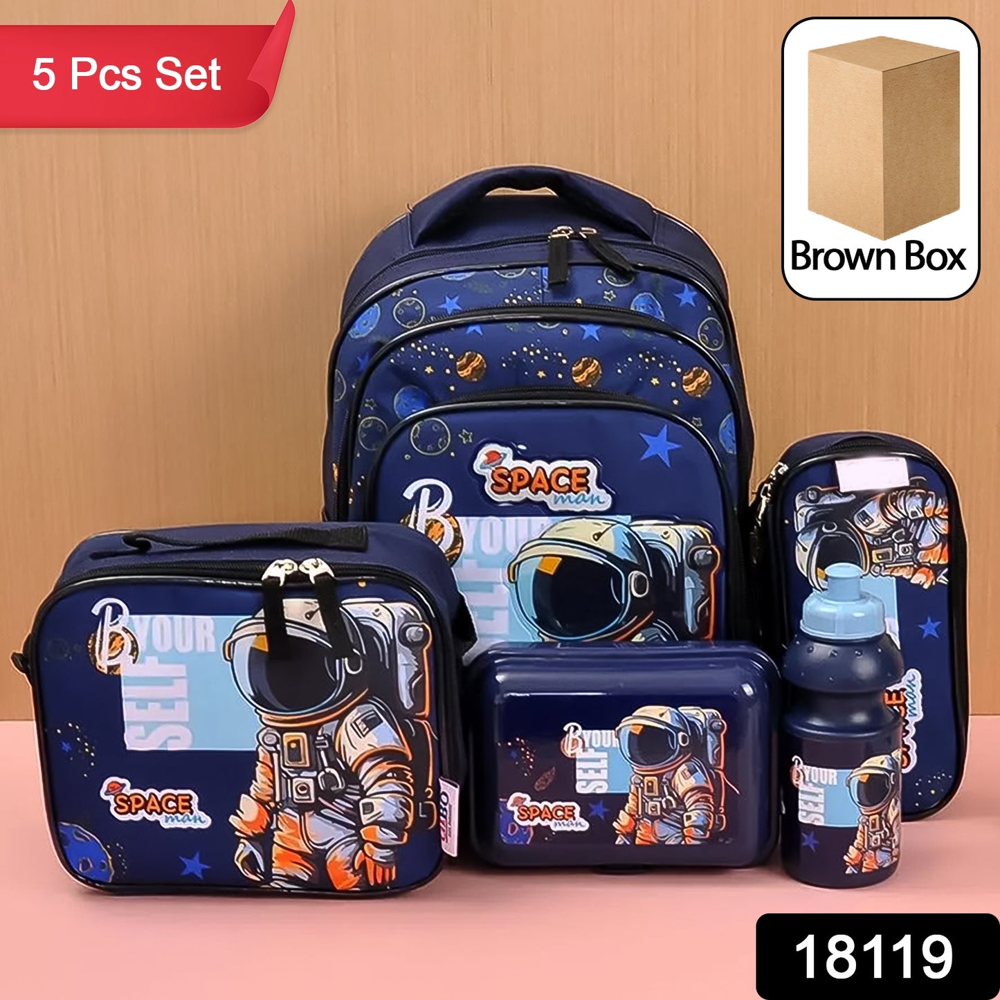 5 In 1 School Bag Includes Lunch Bag 14 Inch School Bags Water Bottle Pencil Case In Box Packing (1 Set Mix Color))