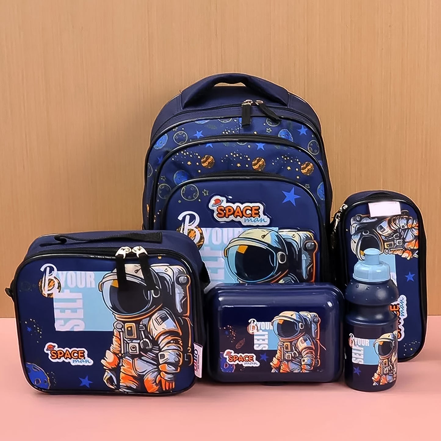 5 In 1 School Bag Includes Lunch Bag 14 Inch School Bags Water Bottle Pencil Case In Box Packing (1 Set Mix Color))