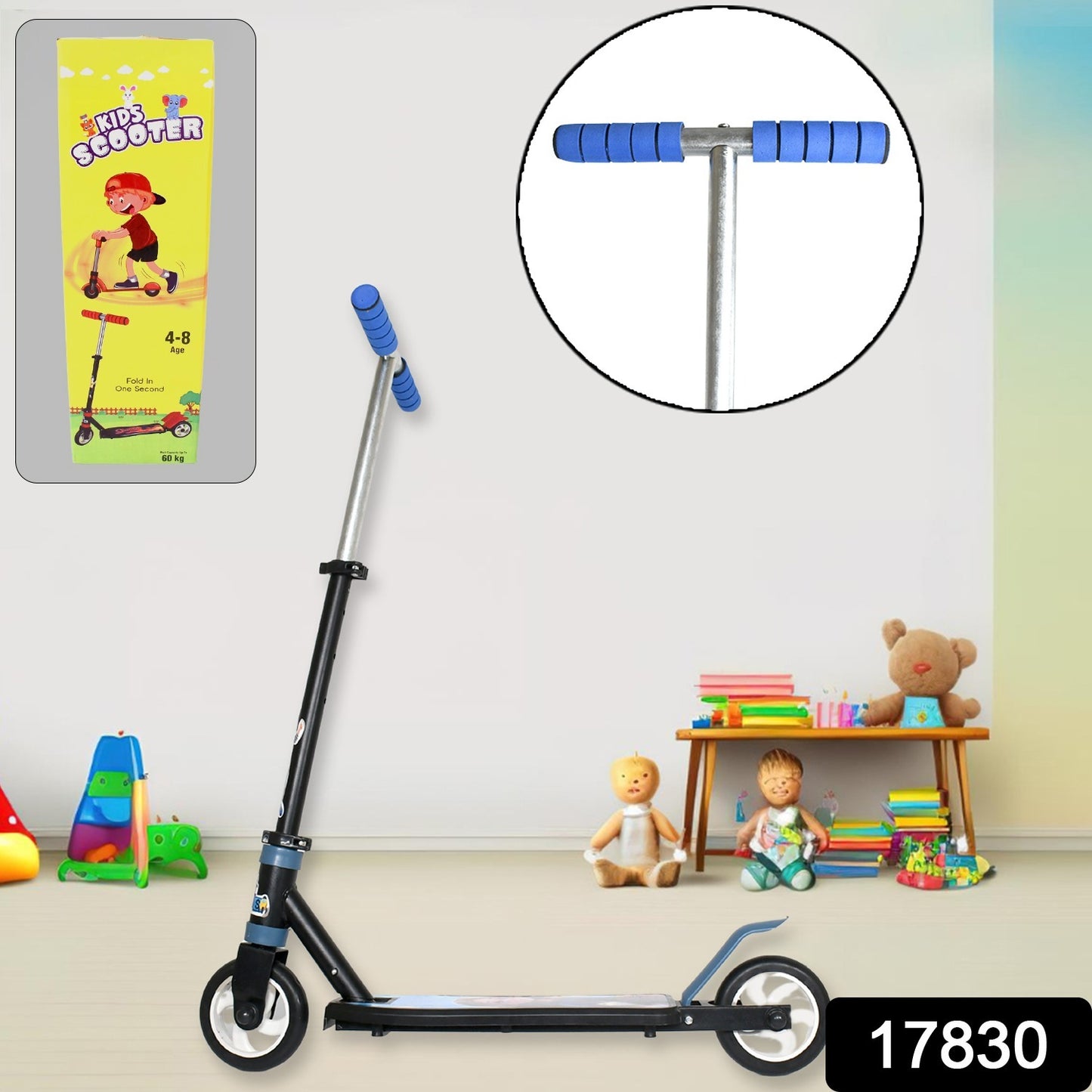 Basic Kids Ride On Leg Push Scooter For Boys And Girls (4 - 8 Years Old Kids) Foldable Scooter Cycle With Height Adjustment For Boys And Girls Multicolor (1 Pc 2 Wheel)