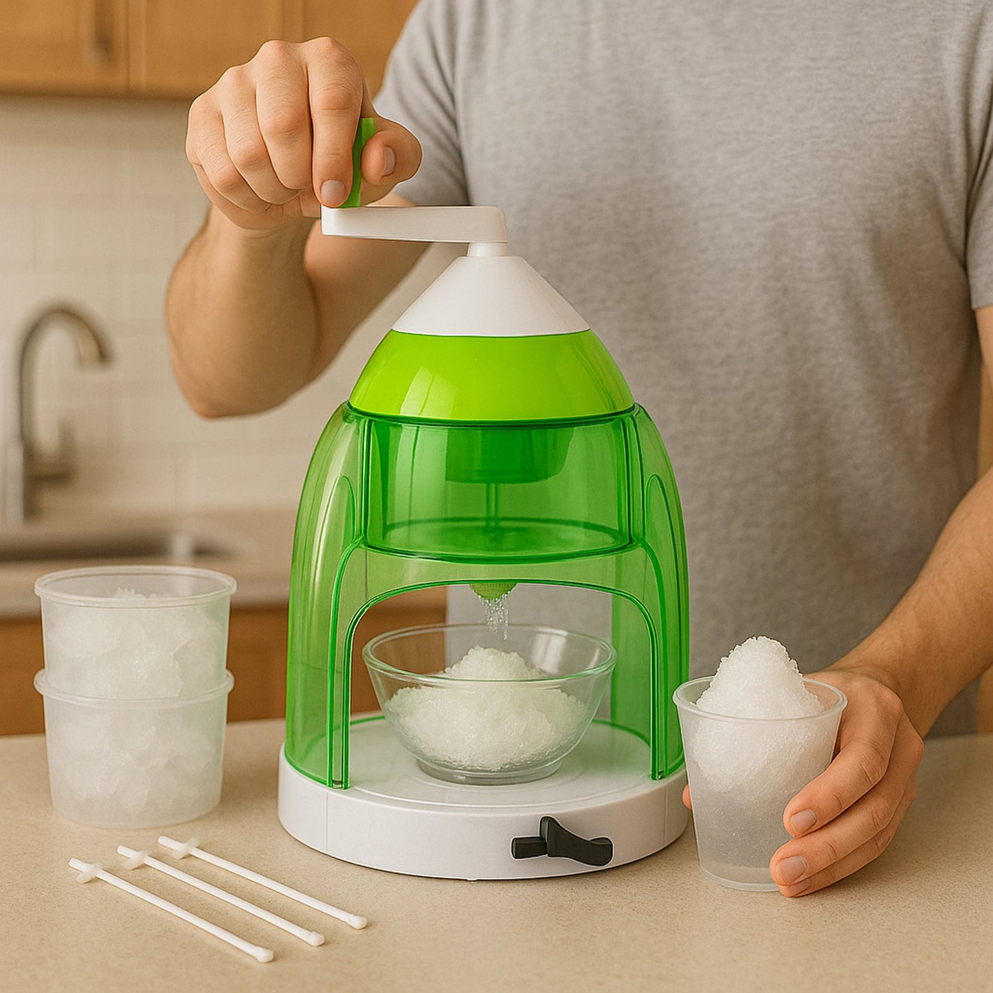 Manual Ice Crusher Snow Cone Maker With Hand Crank