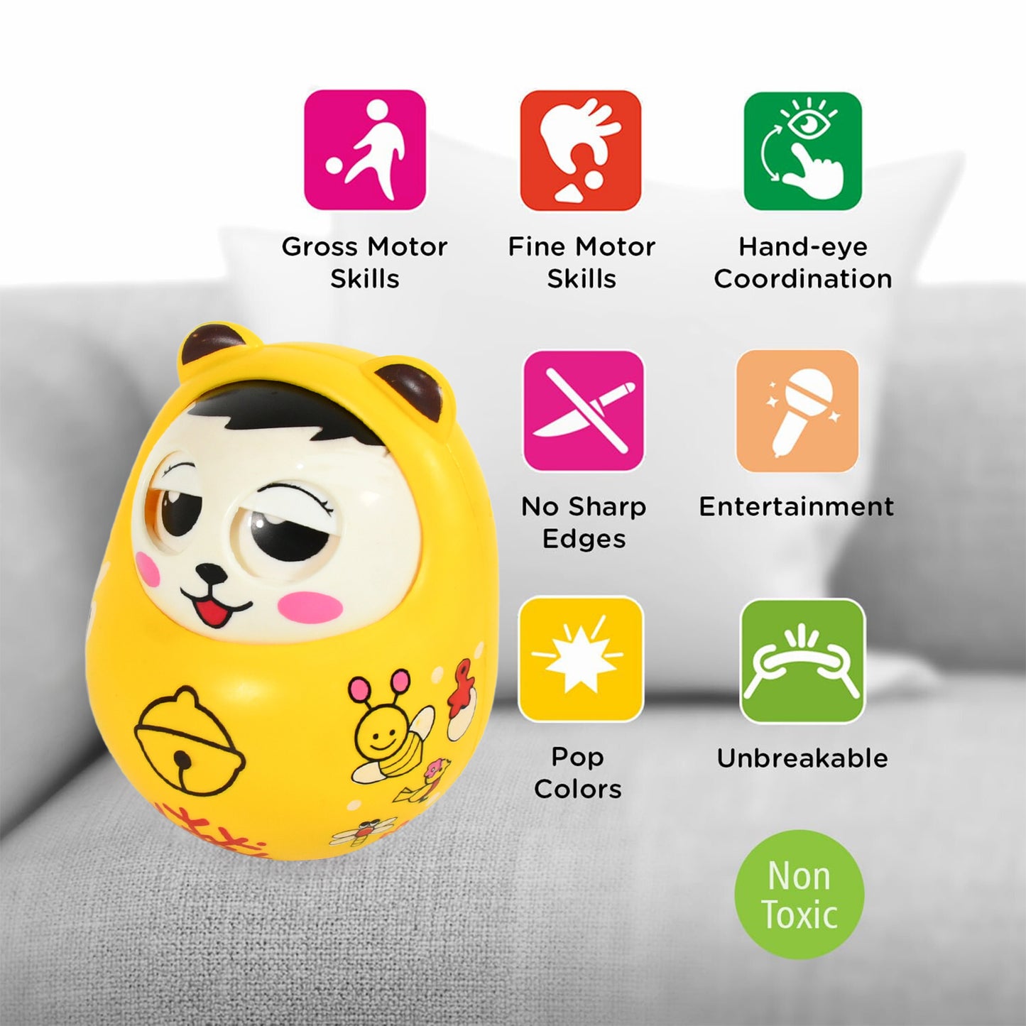 Musical Roly Poly Toys For Baby Push And Shake Wobbling Toy With Music Tumbler Doll Toy For Babies Sound Balancing Doll Toys For Baby Boys Girls 8+ Months Multicolor (1 Pc)