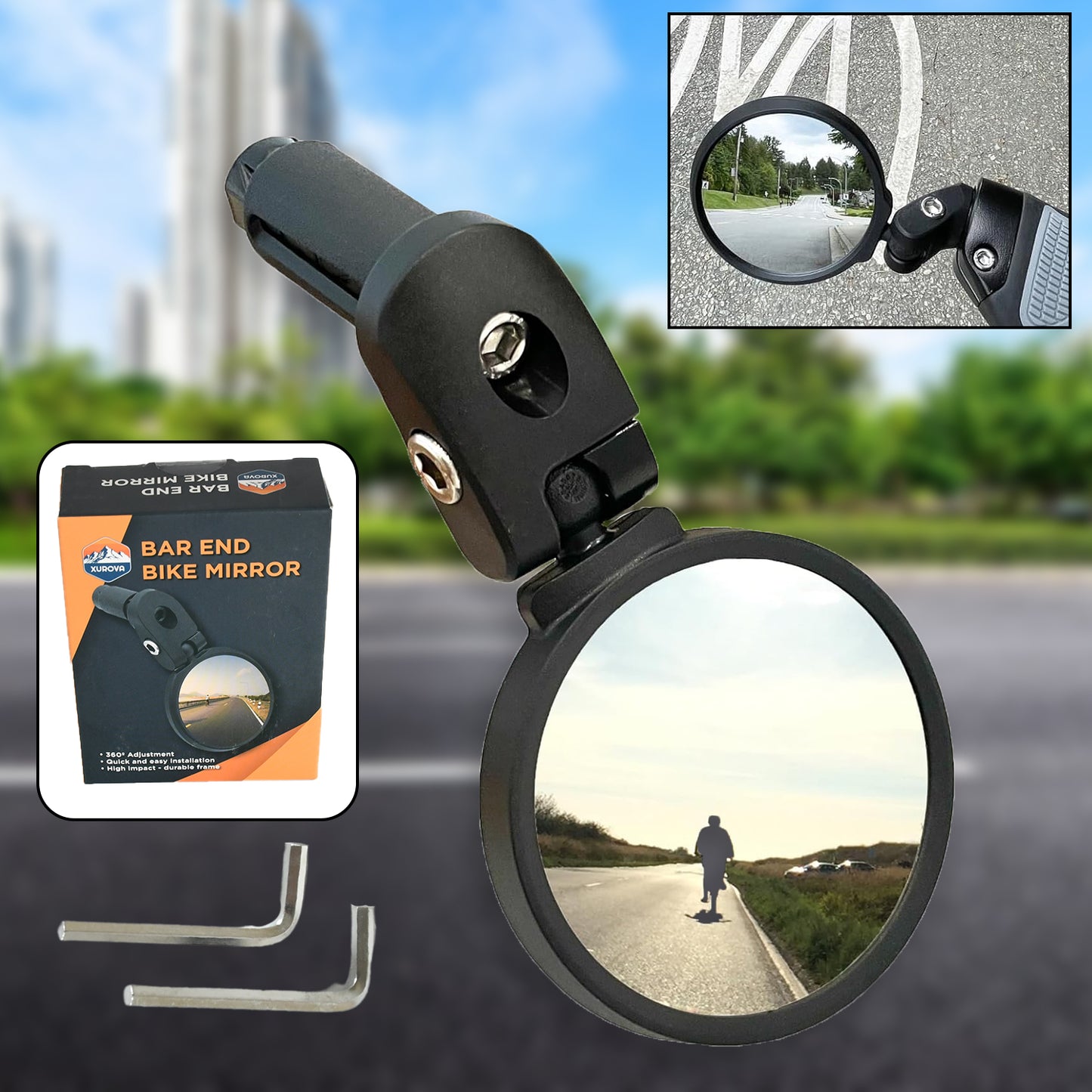 Bar End Bike Mirror Safe Rearview Mirror 360 Rotatable Foldable Safety Bicycle Rear View Mirror Mirror Durable Bike Mirror (1 Pc)