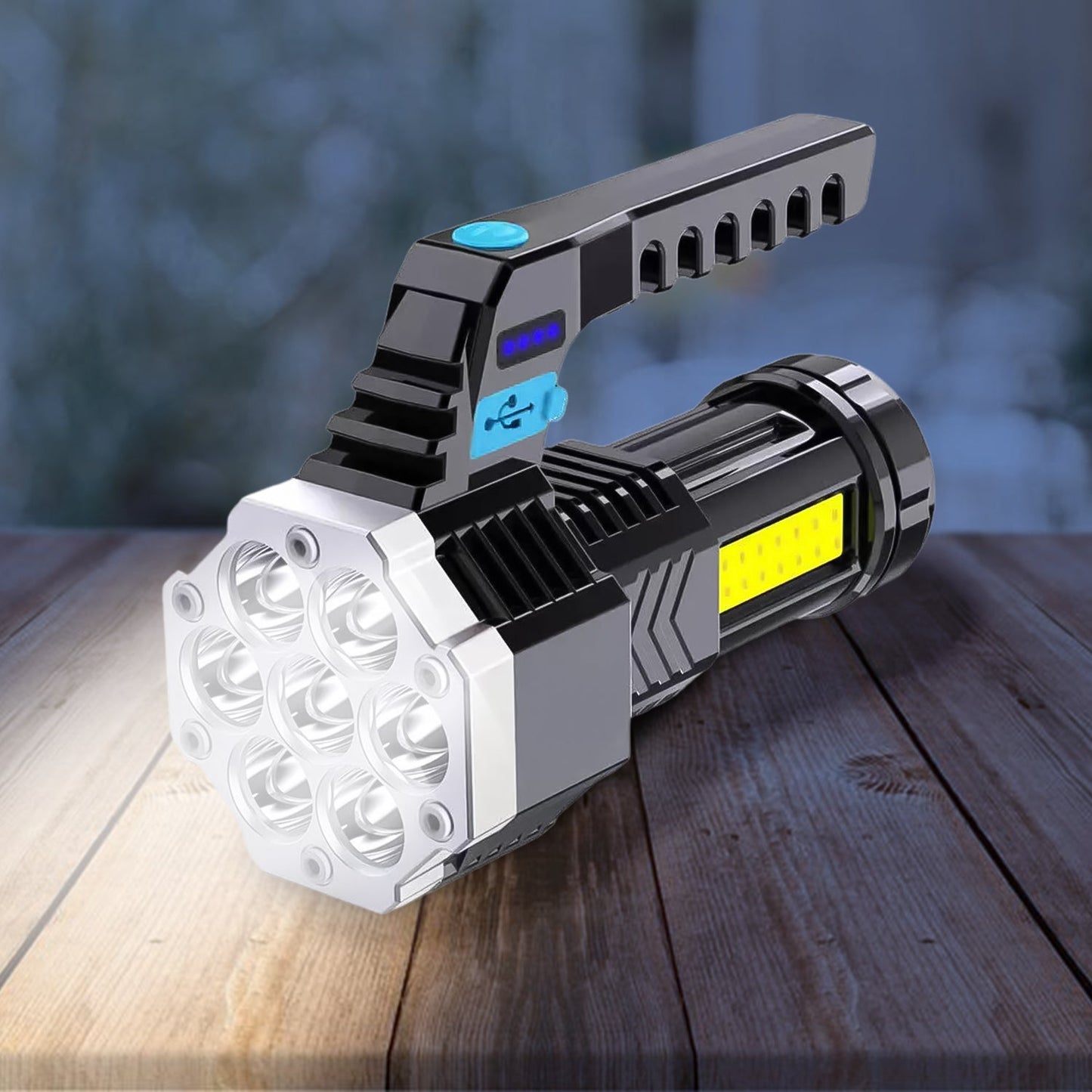 Portable Flashlight Torch Cob 7led Hand Light Usb Rechargeable Light With Side Light (1 Pc)