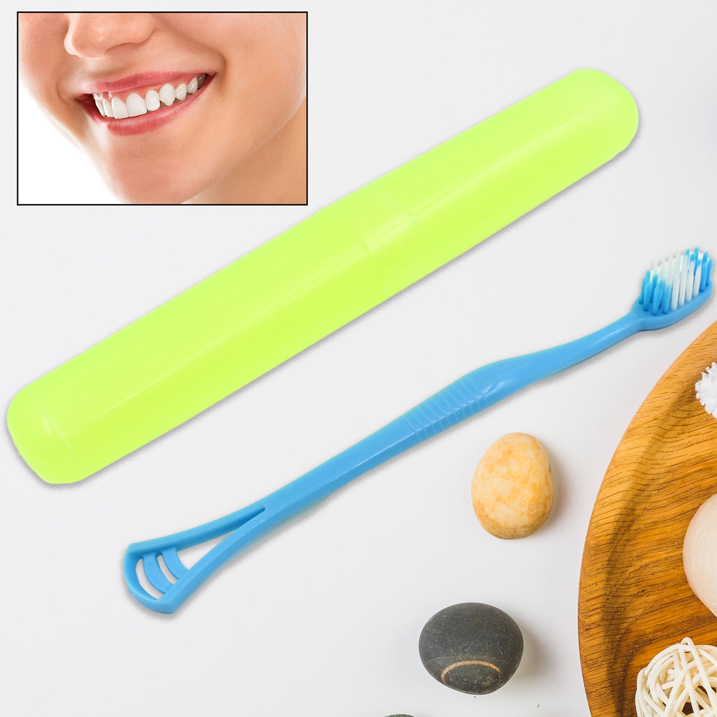 2 In 1 Soft Toothbrush And Tongue With Toothbrush Cover Cleaner Scraper For Men And Women Kids Adults Plastic Toothbrush Cover Case Holder (1 Pc)