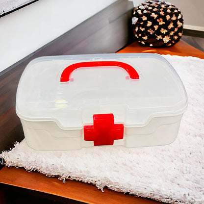 3 Compartment Medical Box 1 Piece Indoor Outdoor Medical Utility Medicine Storage Box Detachable Tray Medical Box Multi Purpose Regular Medicine First Aid Box With Handle Transparent Lid  Color Box