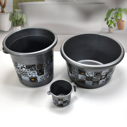 Large Capacity Plastic Bathroom Set Of 7 pieces (1pc Big Tub 1pc Bucket 1pc Dustbin 1pc Mug 1pc Soap Case 1pc Dustpan 1pc Stool)