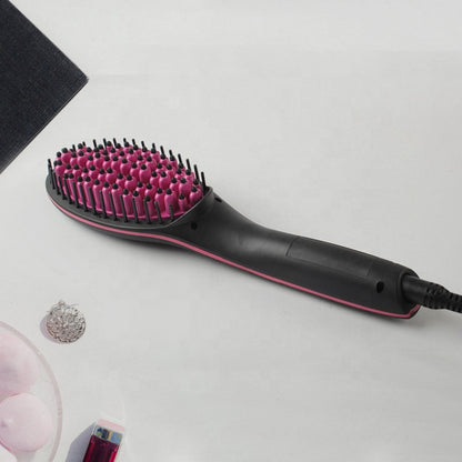 Simply Straight Electric 2 In 1 Ceramic Hair Straightener Straightening Comb Brush With Lcd Screen Temperature Control Display For Women