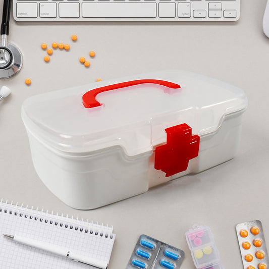 3 Compartment Medical Box 1 Piece Indoor Outdoor Medical Utility Medicine Storage Box Detachable Tray Medical Box Multi Purpose Regular Medicine First Aid Box With Handle Transparent Lid  Color Box