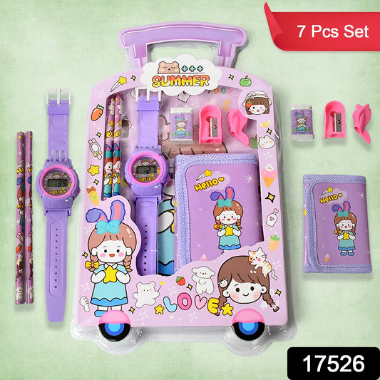 Stationery Set For Girls And Boys  Kids Return Gift - 7 In 1 School Items For Kids-pencils Eraser Sharpener Pouch Pencil Extender  Birthday Gift Idea Stationary Kit Set For School Kids (Pack Of 7 Pcs Set)