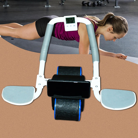 Abdominal Roller Wheel Automatic Rebound Sponge Handle Double Wheel Abdominal Roller Non-slip Timer Function With Elbow Support For Exercises For Body Fitness Strength Training Home Gym