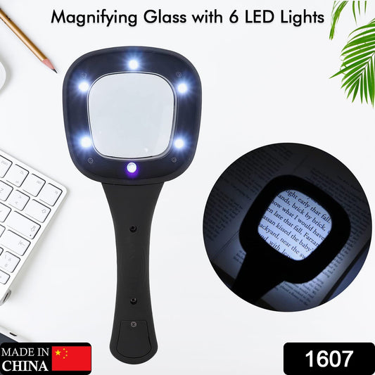 Handheld Magnifying Glass 6 Led Illuminated Lighted Magnifier For Seniors Reading Soldering Inspection Coins Jewelry Exploring