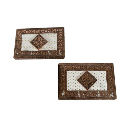 Handicraft Meenakari Wooden Keyholder  Wall Hanging Key Holder Style For Your Home Decor  Gift Keys Stand For Entryway Kitchen Office Bedroom Decorative Keys Organizer Keyholder (2 Pc Set)