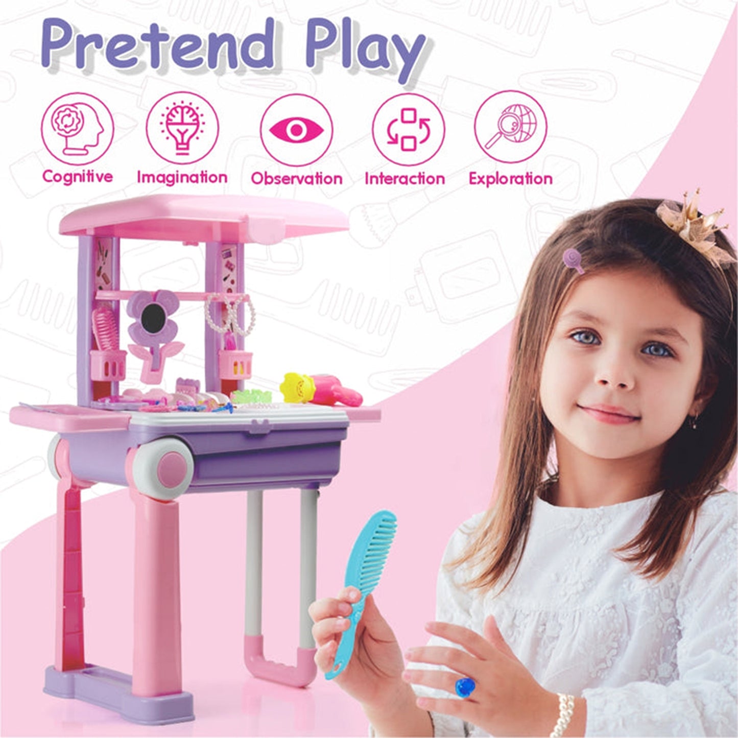 Big Beauty Set Suitcase On Wheel The Ultimate Beauty Set On Wheels For Girls Makeup Kit Is Easy To Clean  Use Portable Beauty Set With 25 Pieces For 3 Years Bis Approved. (Beauty Set Trolley)
