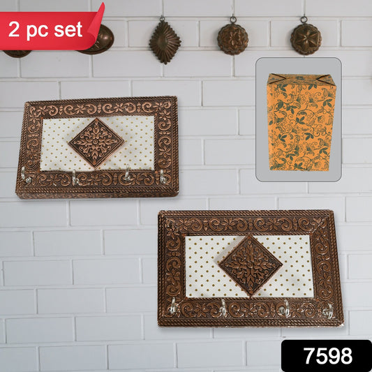 Handicraft Meenakari Wooden Keyholder  Wall Hanging Key Holder Style For Your Home Decor  Gift Keys Stand For Entryway Kitchen Office Bedroom Decorative Keys Organizer Keyholder (2 Pc Set)