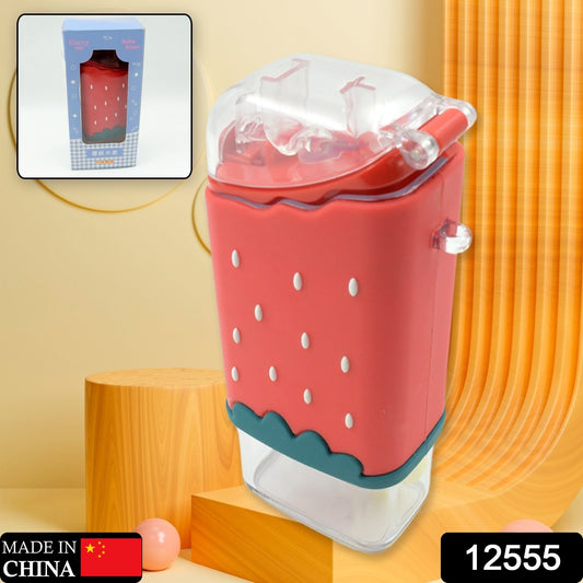 Portable Cute Water Bottle For Kids Unique Ice Cream Shape Water Cup Popsicle Shaped Plastic Kettle With Straw Adjustable Shoulder Strap Bpa Free Leakproof (300 Ml)