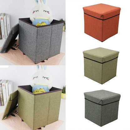 Living Room Cube Shape Sitting Stool With Storage Box. Foldable Storage Bins Multipurpose Clothes Books And Toys Organizer With Cushion Seat