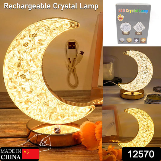 Crystal Table Lamp  Moon Shape Touch Control Lamp With 3 Color  Metal Bedside Lamp For Kids Bedroom Romantic Desktop Nightstand  Stepless Dimming Usb Charging Touch Night Light