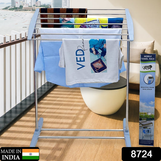 Multi-functional Single Tier Mobile Towel Foldable Rack For Cloth And Towel  Stainless Steel And Plastic Made Mobile Towel And Cloth Rack Holder Indoor  Outdoor Standing Movable Cloth Dryer Rack Balcony Cloth Drying Stand