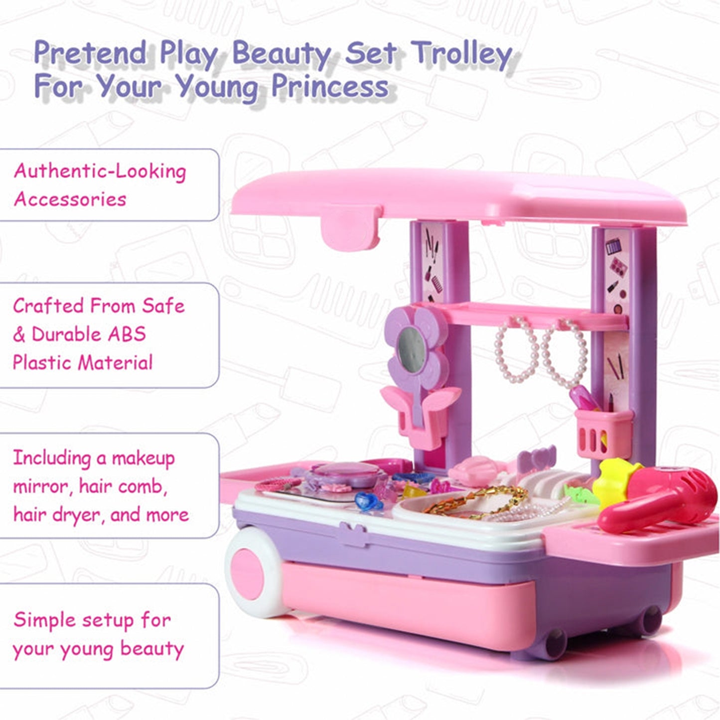Big Beauty Set Suitcase On Wheel The Ultimate Beauty Set On Wheels For Girls Makeup Kit Is Easy To Clean  Use Portable Beauty Set With 25 Pieces For 3 Years Bis Approved. (Beauty Set Trolley)