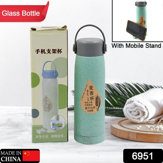 High Portable Water Bottle Creative Wheat Fragrance Glass Bottle Water With Mobile Phone Holder Wide Mouth Glass Water 380ml (Moq - 80 Pc)
