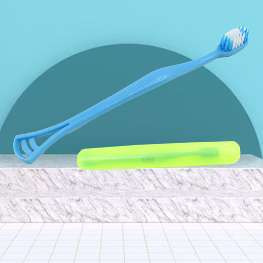 2 In 1 Soft Toothbrush And Tongue With Toothbrush Cover Cleaner Scraper For Men And Women Kids Adults Plastic Toothbrush Cover  Case  Holder (1 Pc)