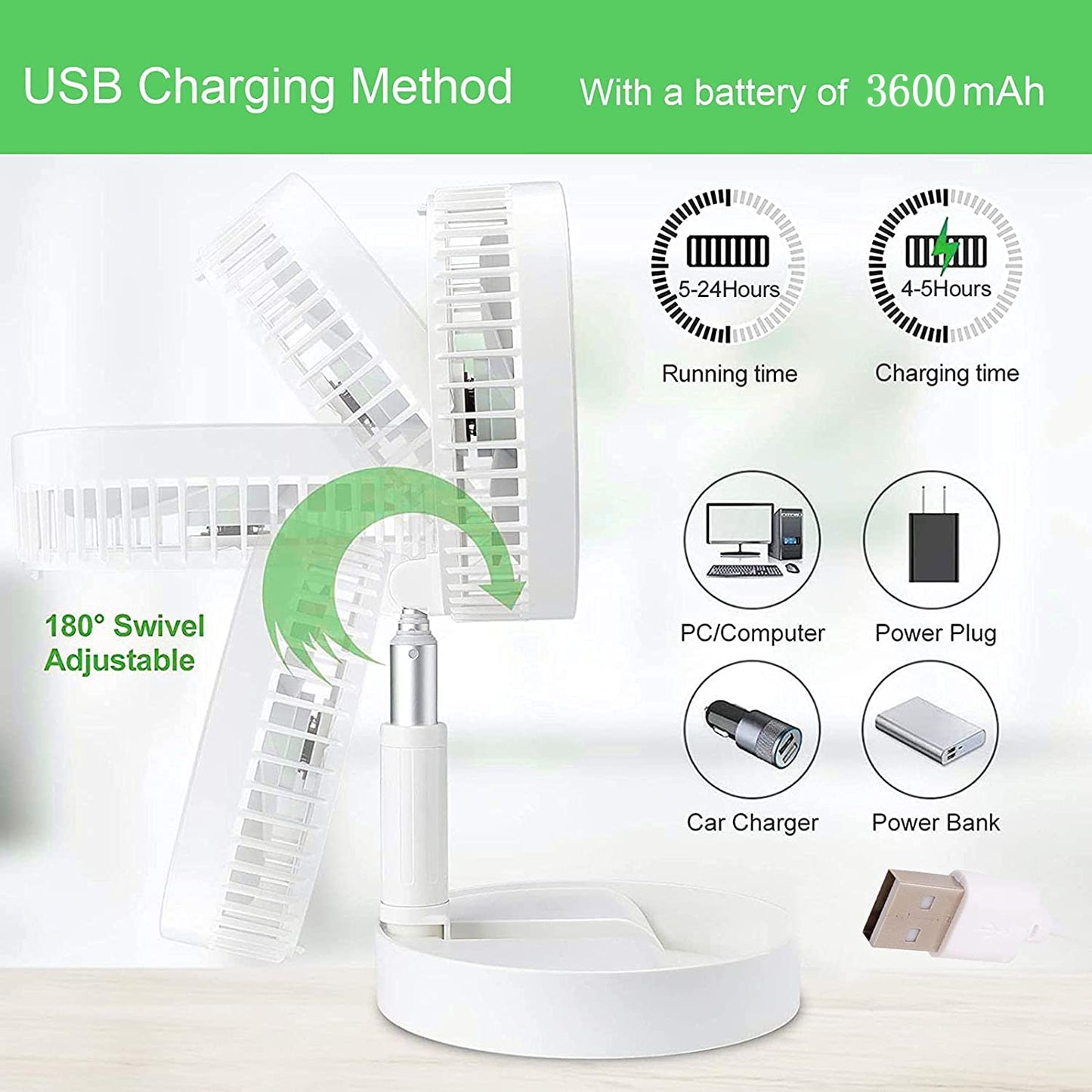 Telescopic Electric Desktop Fan Height Adjustable Foldable  Portable For Travelcarry  Silent Table Top Personal Fan For Bedside Office Table (Battery Not Include)