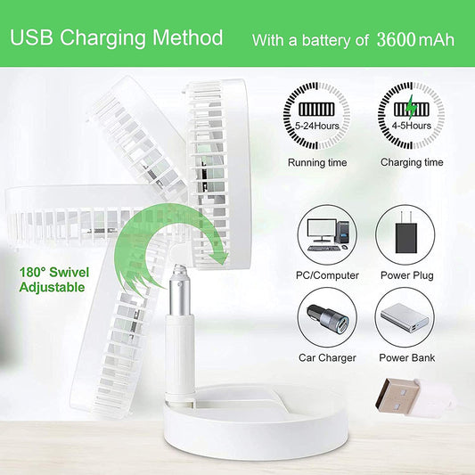 Telescopic Electric Desktop Fan Height Adjustable Foldable  Portable For Travelcarry  Silent Table Top Personal Fan For Bedside Office Table (Battery Not Include)