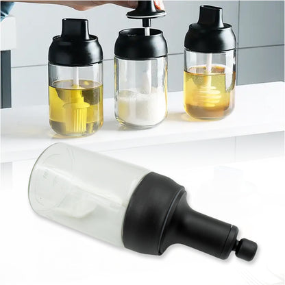 Heat-resistant Condiment Container Seasoning Box Glass Condiment Canisters Pots Bottle With Serving Spoons For Salt Spice Honey Sugar Bbq Resturant Jar Oil Bottle Honey Jar Dispenser Airtight Cap Transparent (1 Pc)