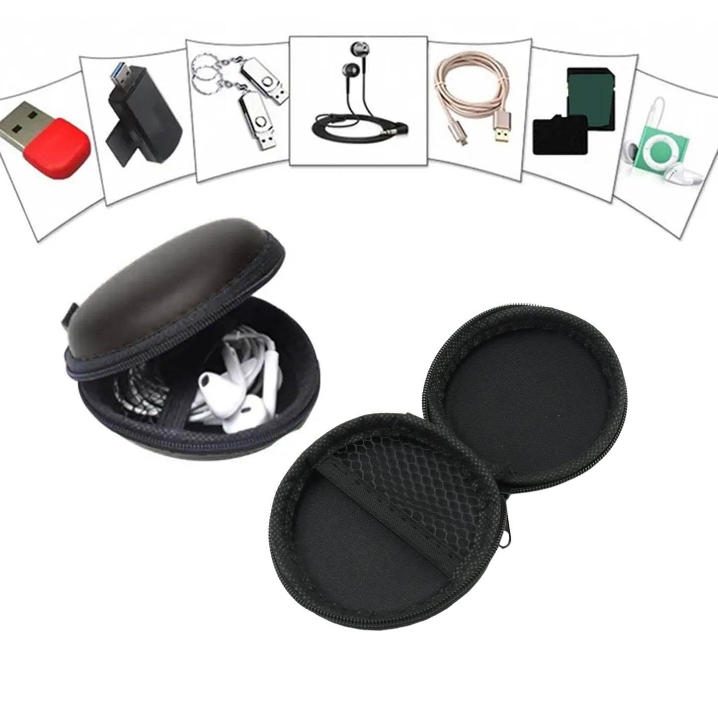 Earphone Carrying Cute Case Round Pocket Pouch For Headphone Data Cable Coins Airpods Pendrive Earphone Case Organizer Perfect Return Gift (Mix Design 1 Pc)